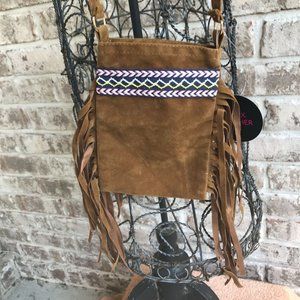 Faux Suede Leather Fringed Crossbody Bag Festival Cellphone Holder Trave…